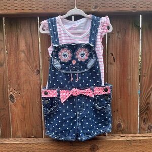 Polka Dot Denim owl shortalls